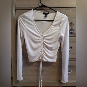 White Ruched V-Neck Top